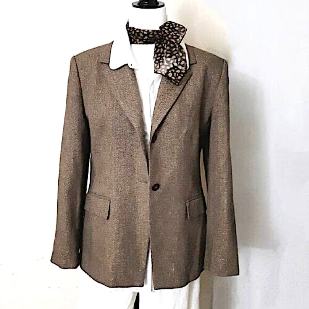 JONES NEW Y Brown Wool Blend Gold Metallic Jacket